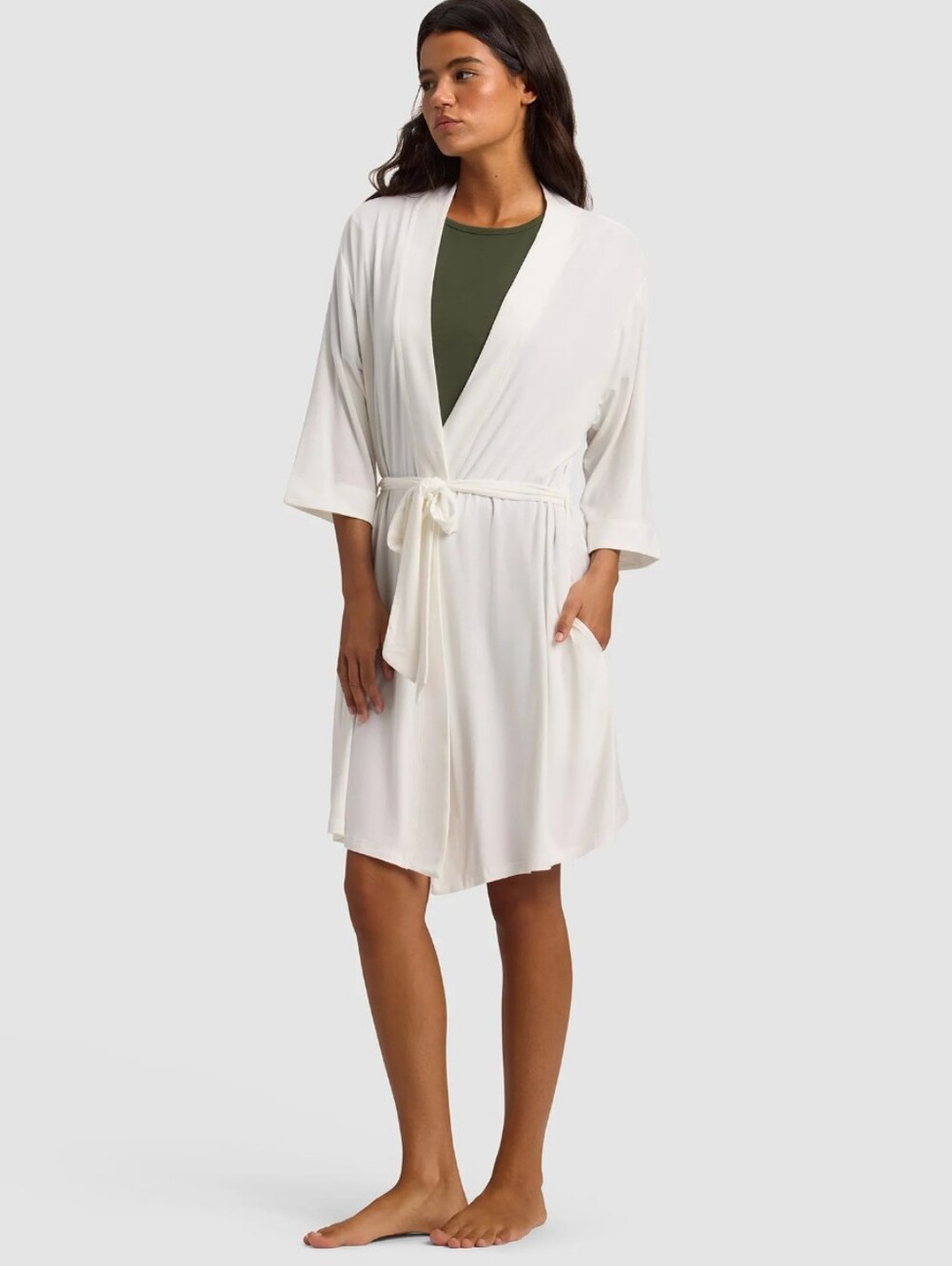 Cozy Earth Women's Ivory Bamboo Stretch Knit Kimono Robe